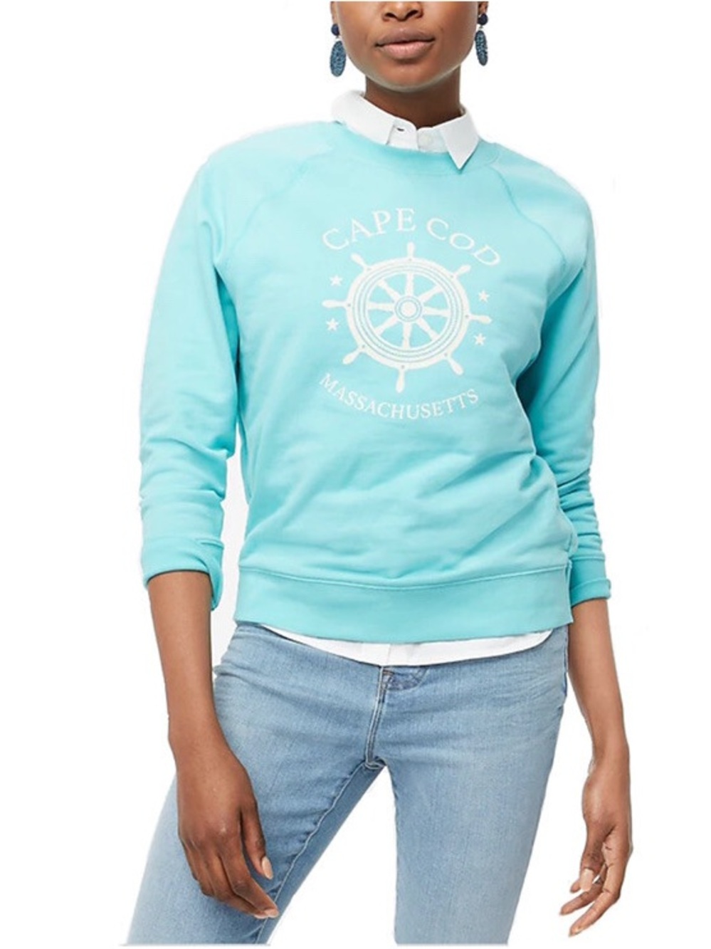 J Crew Cape Cod Sweatshirt Size XS Aqua Blue Long Sleeve